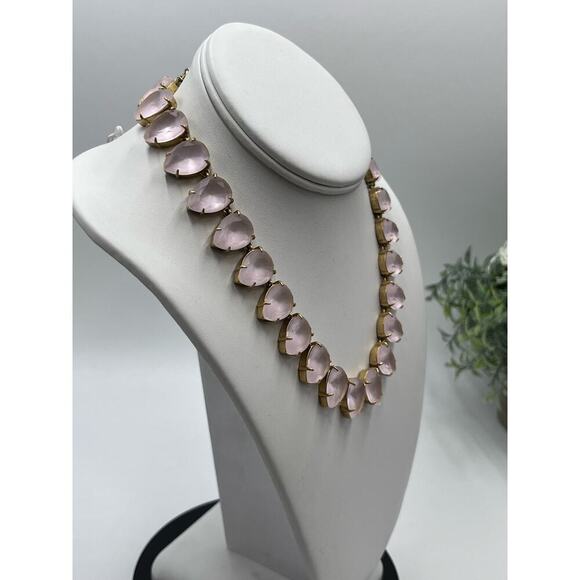 J. Crew Frosted Matte Satin Light Pink Teardrop Rhinestone Full Necklace - Picture 6 of 16